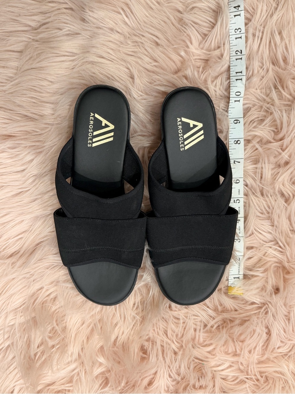 AEROSOLES Black Slide Sandals with Elastic Cross Straps